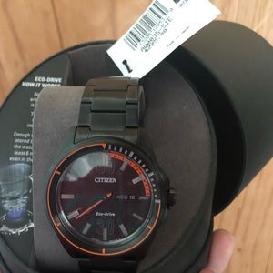 Men’s Citizen Eco Drive Black Orange Watch